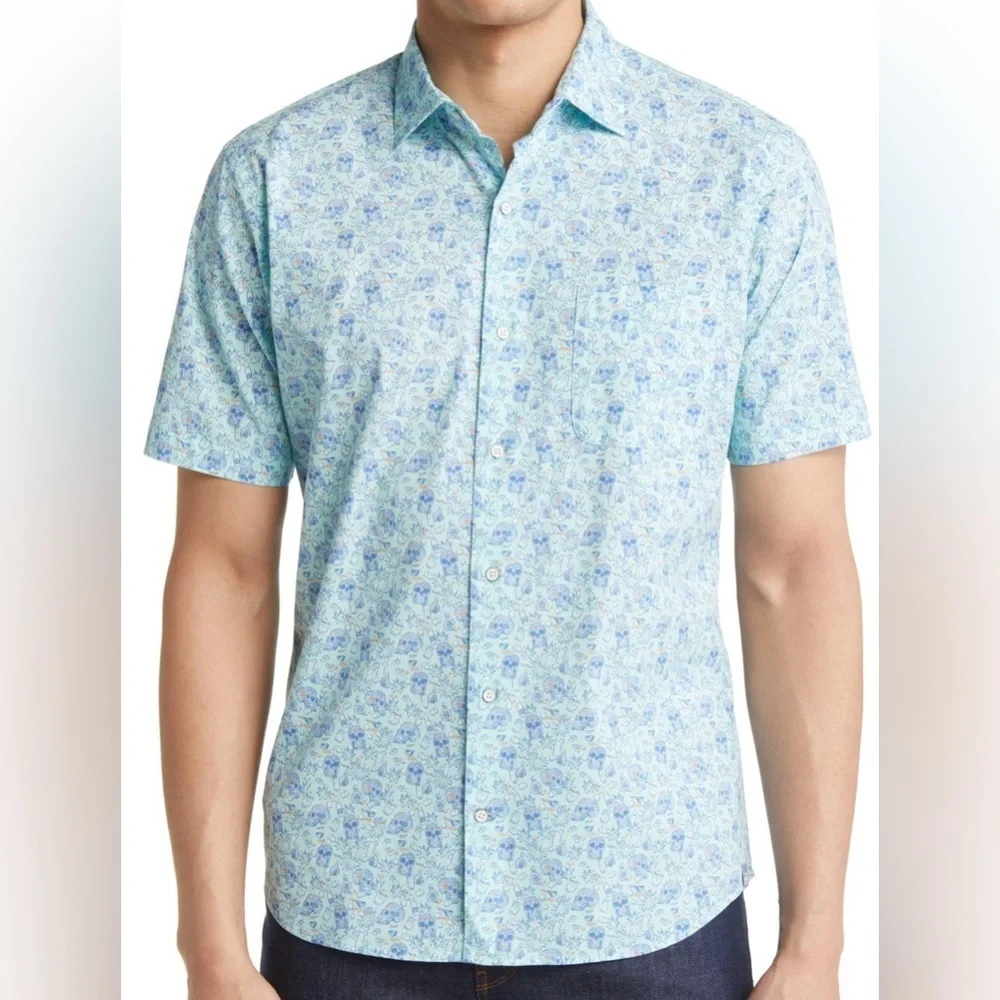Peter Millar Cowboy Cantina Skulls & Tequila Men’s SS Stretch Shirt size Medium - Picture 3 of 14